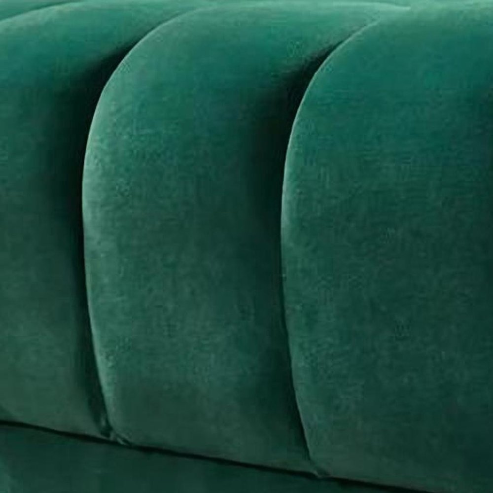 Green Velvet U Shaped Three Piece Sofa and Chaise Sectional With Toss Pillows