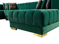 Green Velvet U Shaped Three Piece Sofa and Chaise Sectional With Toss Pillows