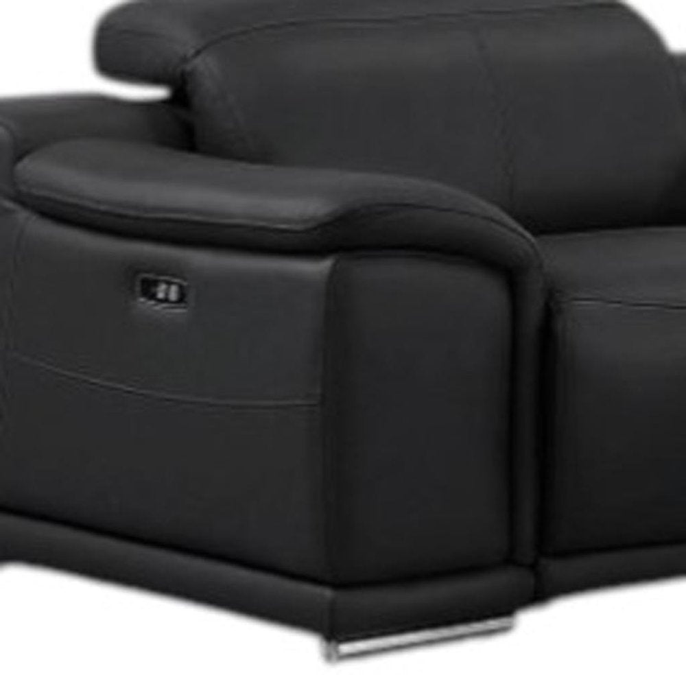 Black Leather Modular L Shaped Seven Piece Corner Sectional With Console