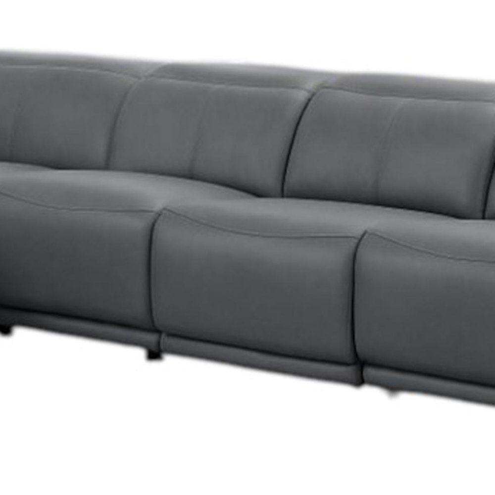 Battleship Gray Leather Modular L Shaped Seven Piece Corner Sectional With Console