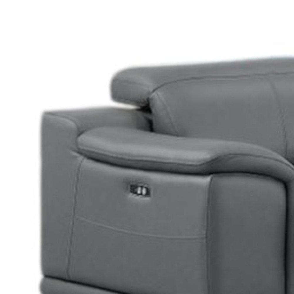 Battleship Gray Leather Modular L Shaped Seven Piece Corner Sectional With Console