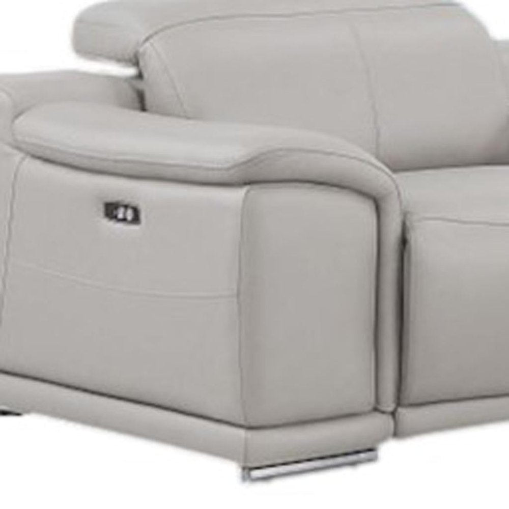 Ash Gray Leather Modular L Shaped Seven Piece Corner Sectional With Console