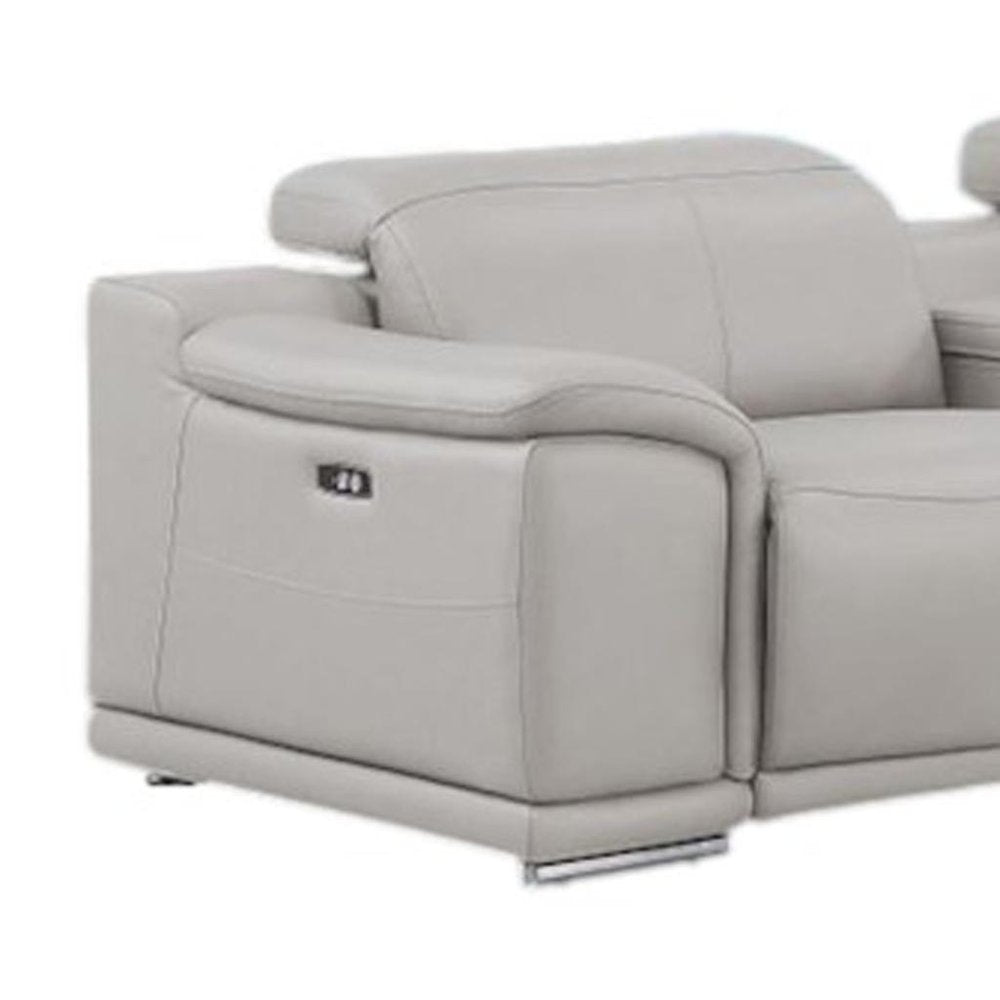 Ash Gray Leather Modular L Shaped Seven Piece Corner Sectional With Console