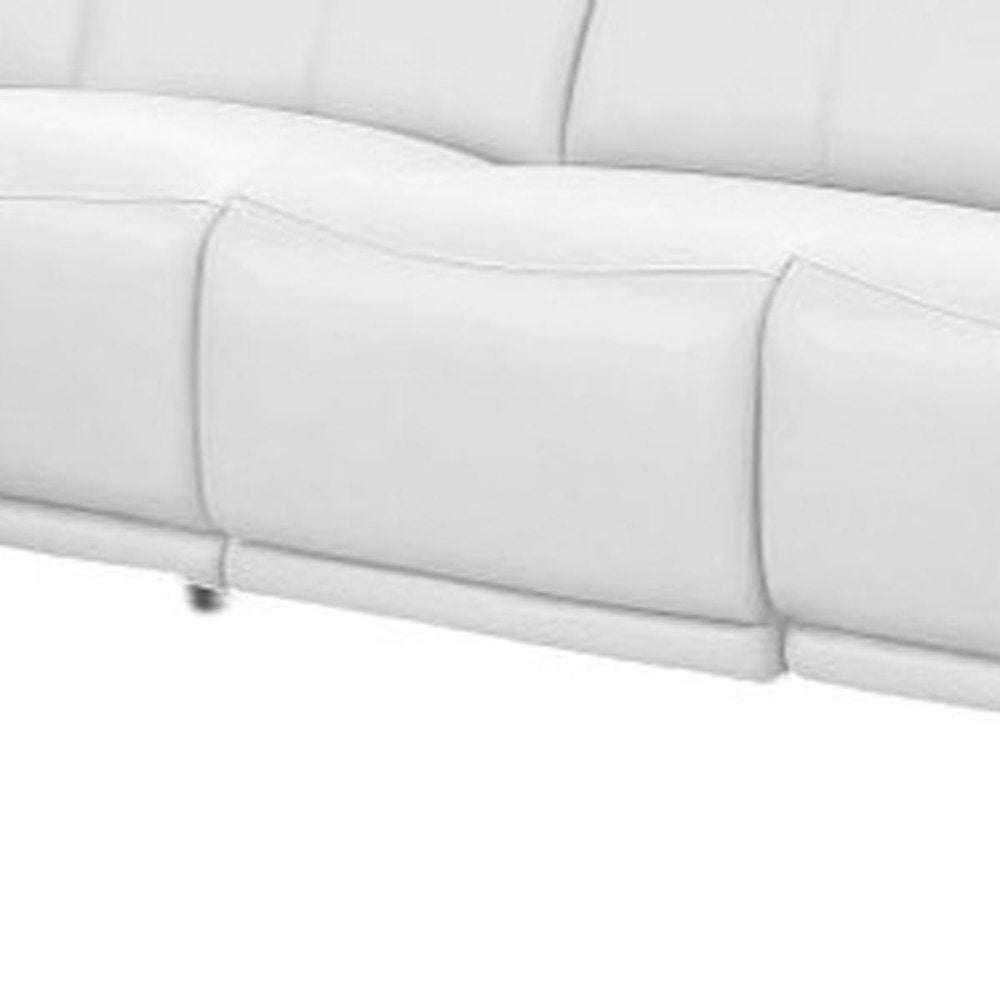 White Leather Modular L Shaped Seven Piece Corner Sectional With Console on a white background