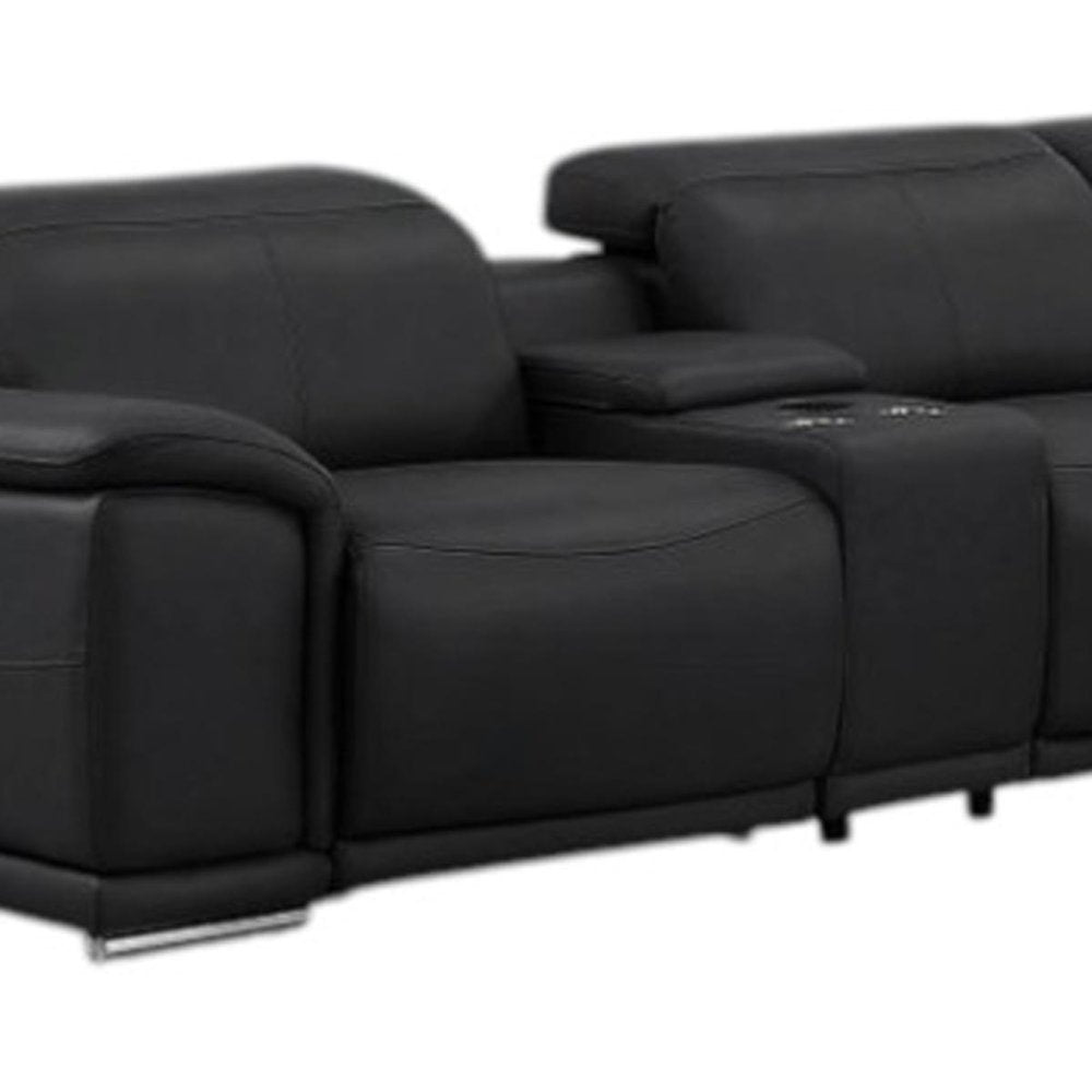 Black Leather Modular L Shaped Seven Piece Corner Sectional With Console