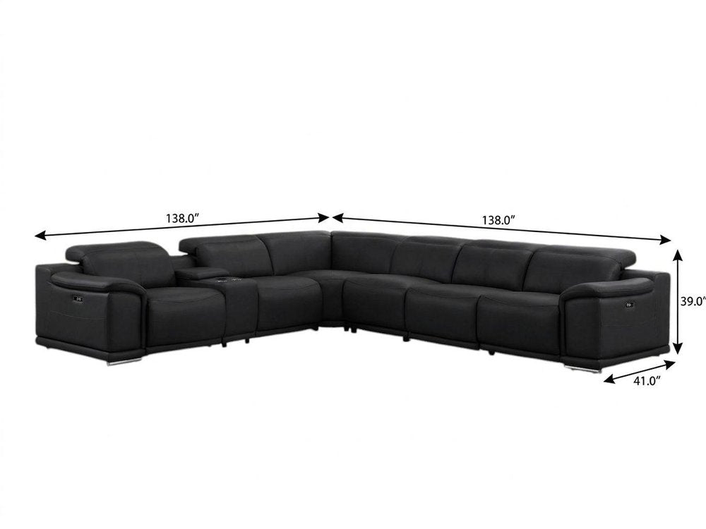 Black Leather Modular L Shaped Seven Piece Corner Sectional With Console