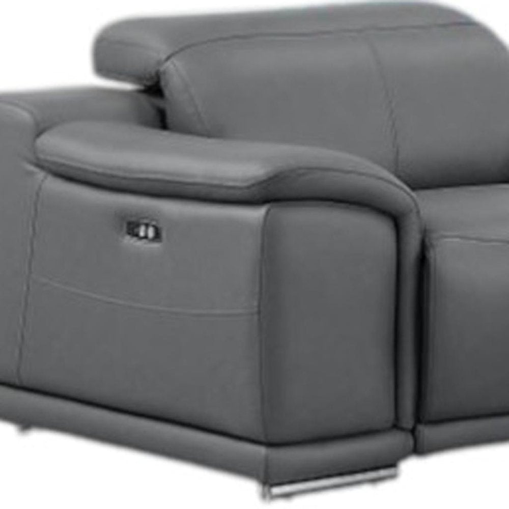 Battleship Gray Leather Modular L Shaped Seven Piece Corner Sectional With Console