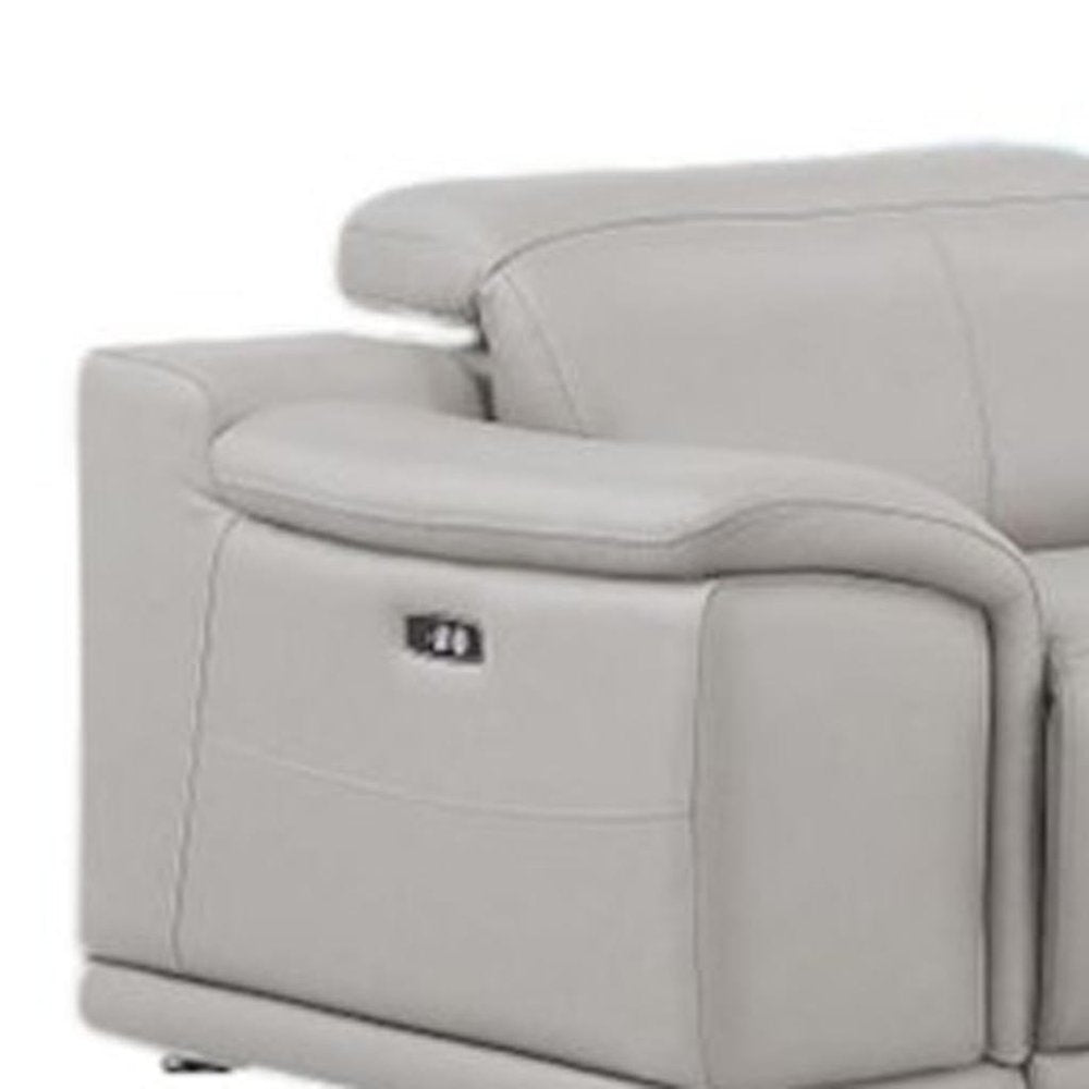 Ash Gray Leather Modular L Shaped Seven Piece Corner Sectional With Console