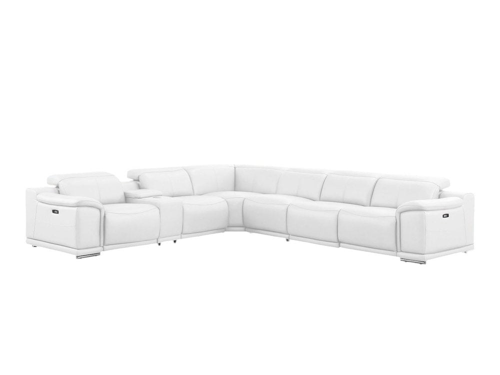 White Leather Modular L Shaped Seven Piece Corner Sectional With Console - SKU 643905