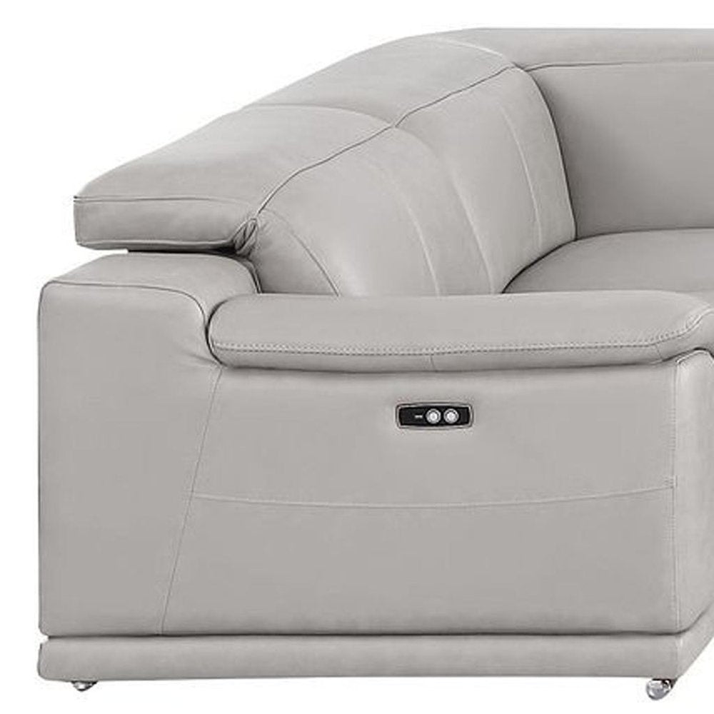 Ash Gray Leather Power Reclining U Shaped Eight Piece Corner Sectional With Console