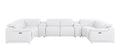 White Leather Modular U Shaped Eight Piece Corner Sectional With Console on a white background