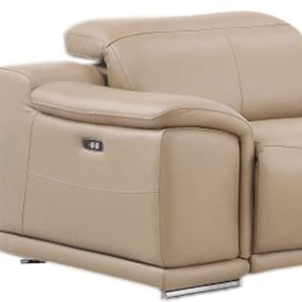 Beige Leather Modular L Shaped Eight Piece Corner Sectional With Console