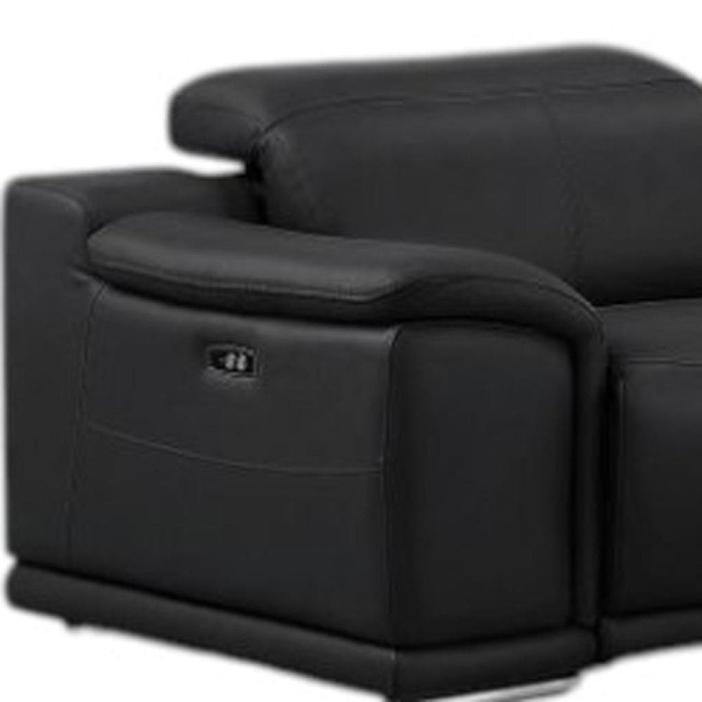 Black Leather Modular L Shaped Eight Piece Corner Sectional With Console