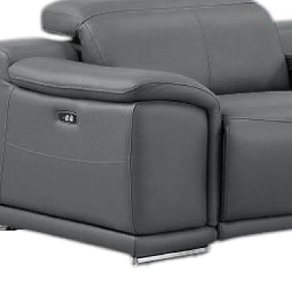 Battleship Gray Leather Modular L Shaped Eight Piece Corner Sectional With Console