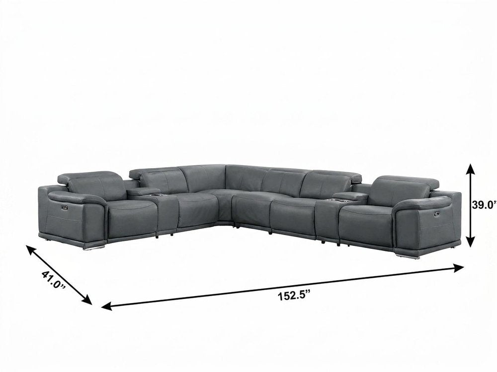 Ash Gray Leather Modular L Shaped Eight Piece Corner Sectional With Console