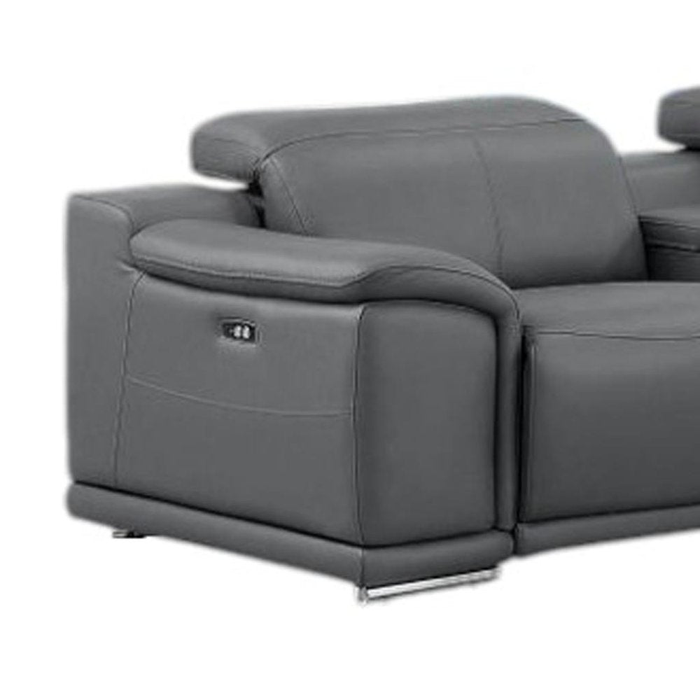 Ash Gray Leather Modular L Shaped Eight Piece Corner Sectional With Console
