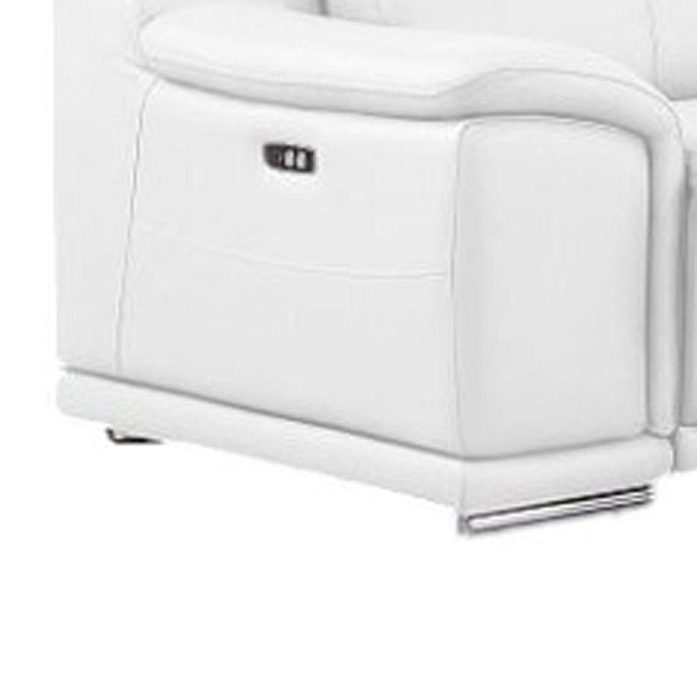 White Leather Modular L Shaped Eight Piece Corner Sectional With Console on a white background