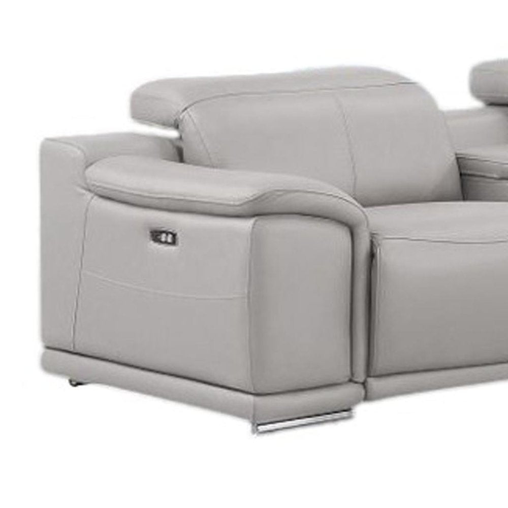 Ash Gray Leather Modular L Shaped Eight Piece Corner Sectional With Console