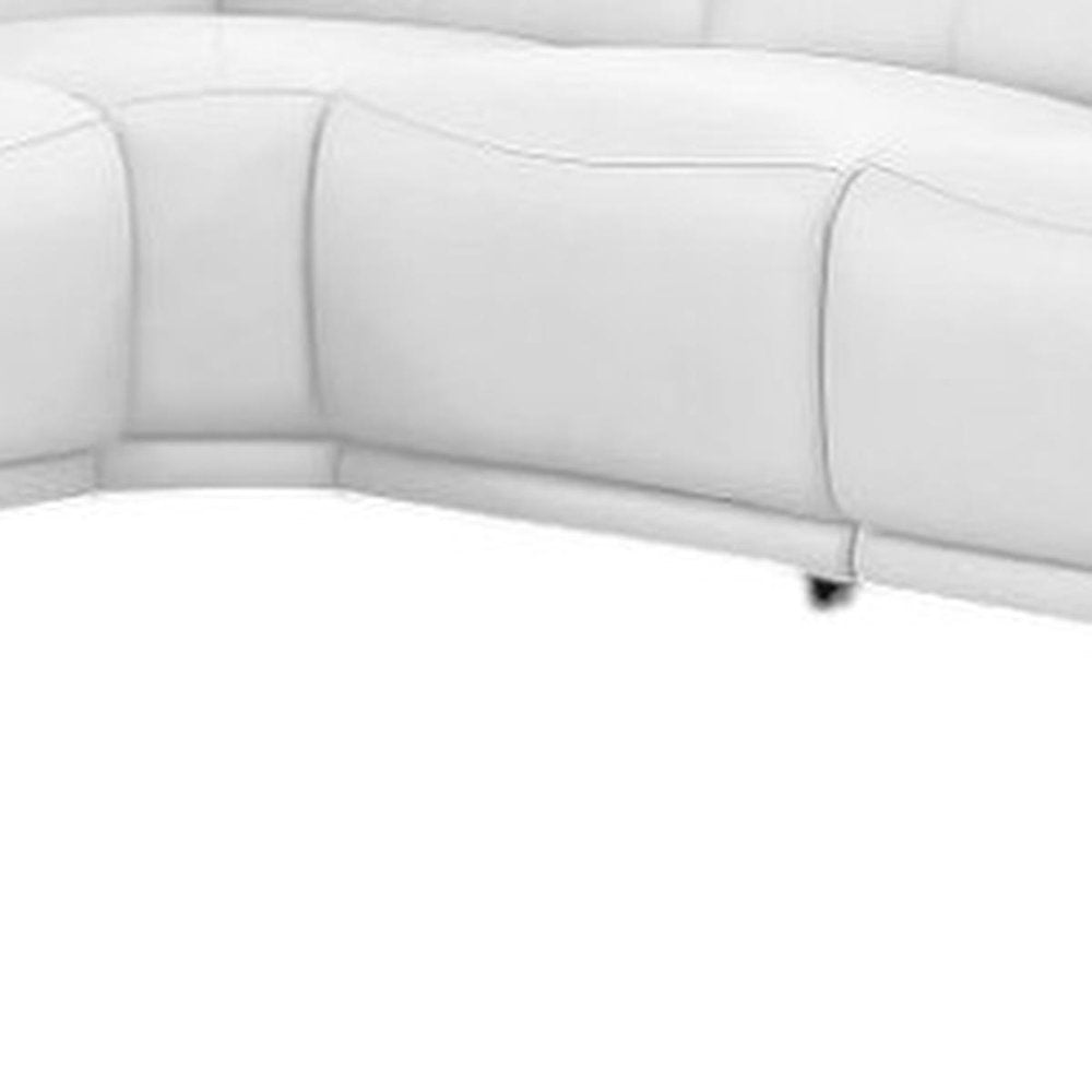 White Leather Modular L Shaped Eight Piece Corner Sectional With Console on a white background