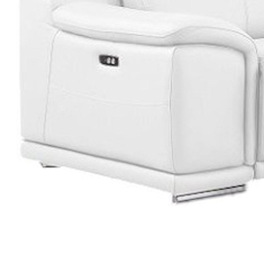 White Leather Modular L Shaped Eight Piece Corner Sectional With Console on a white background