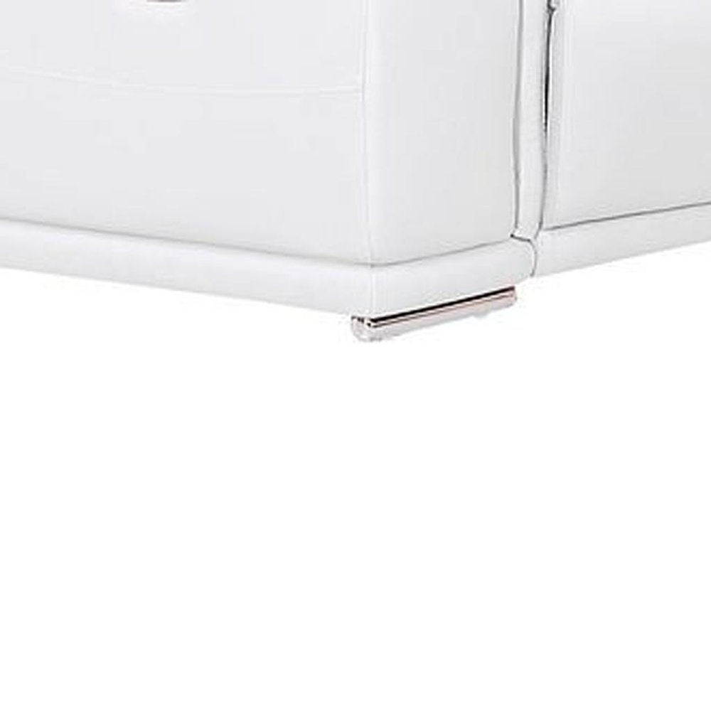 White Leather Power Reclining U Shaped Eight Piece Corner Sectional With Console on a white background