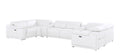 White Leather Power Reclining U Shaped Eight Piece Corner Sectional With Console on a white background