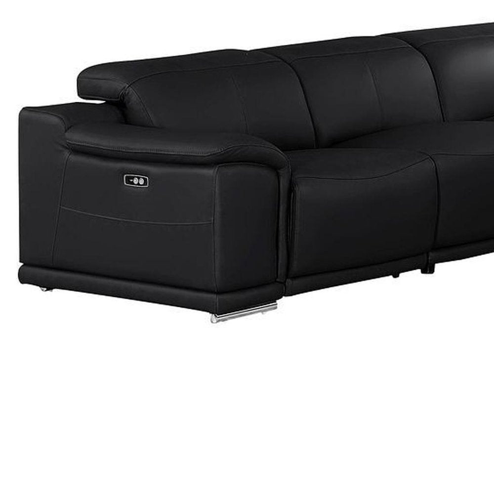 Black Leather Power Reclining U Shaped Ten Piece Corner Sectional With Console