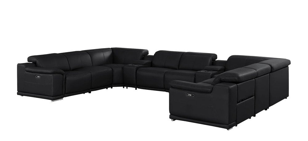 Battleship Gray Leather Power Reclining U Shaped Ten Piece Corner Sectional With Console