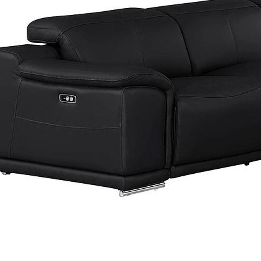 Battleship Gray Leather Power Reclining U Shaped Ten Piece Corner Sectional With Console