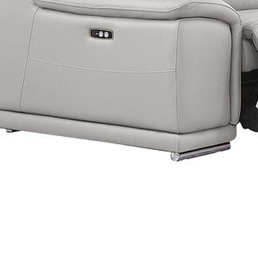 Ash Gray Leather Power Reclining U Shaped Ten Piece Corner Sectional With Console