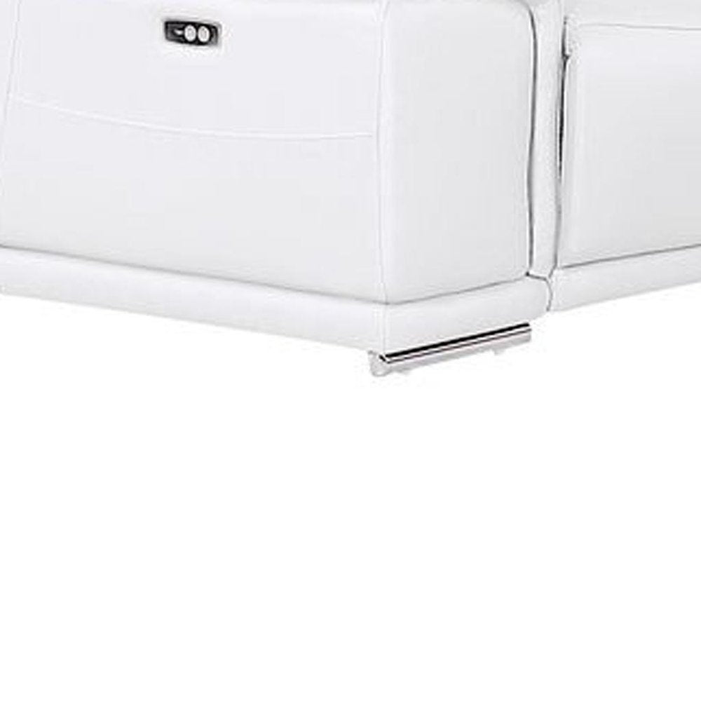 White Leather Power Reclining U Shaped Ten Piece Corner Sectional With Console on a white background