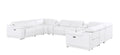 White Leather Power Reclining U Shaped Ten Piece Corner Sectional With Console on a white background