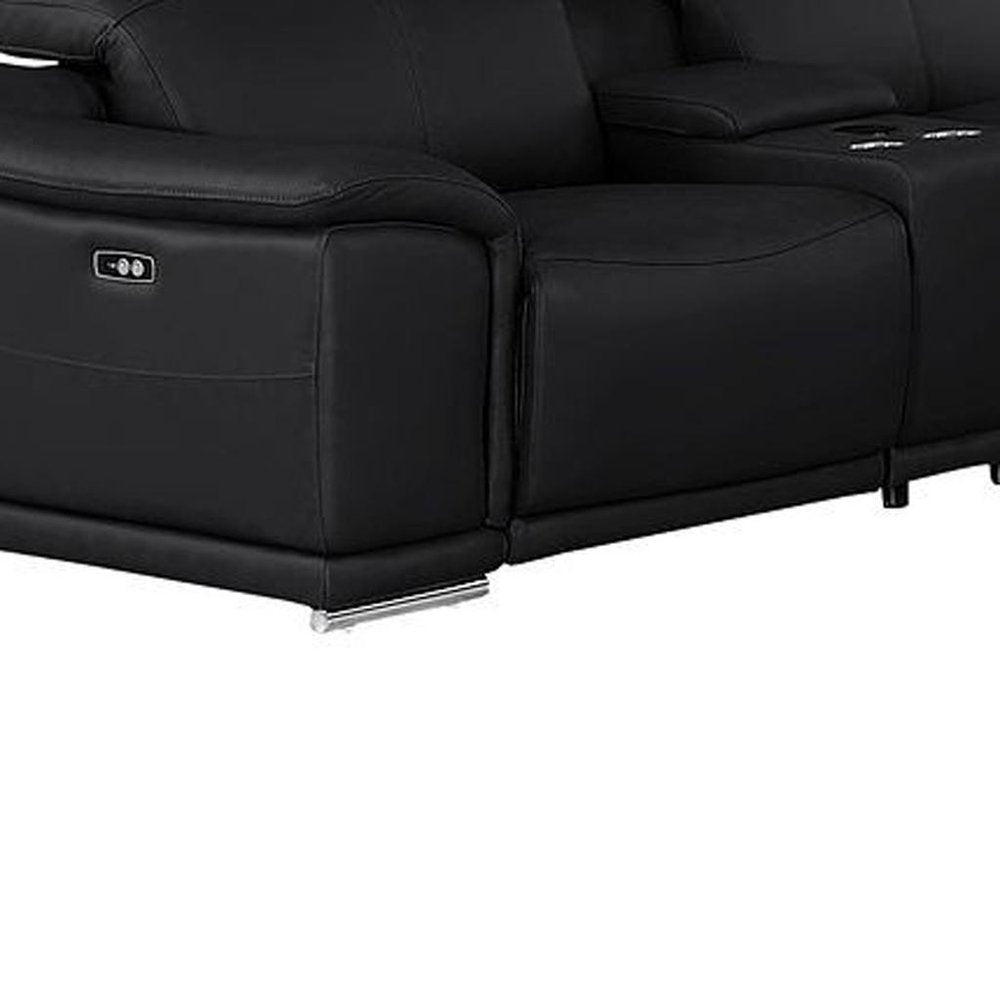 Black Leather Power Reclining U Shaped Twelve Piece Corner Sectional With Console