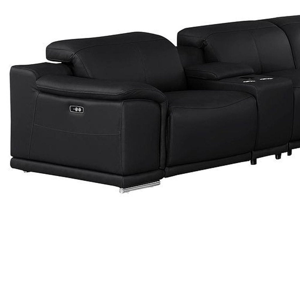 Black Leather Power Reclining U Shaped Twelve Piece Corner Sectional With Console