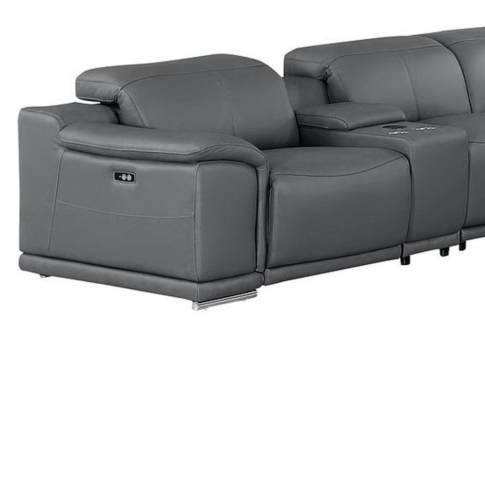 Battleship Gray Leather Power Reclining U Shaped Twelve Piece Corner Sectional With Console