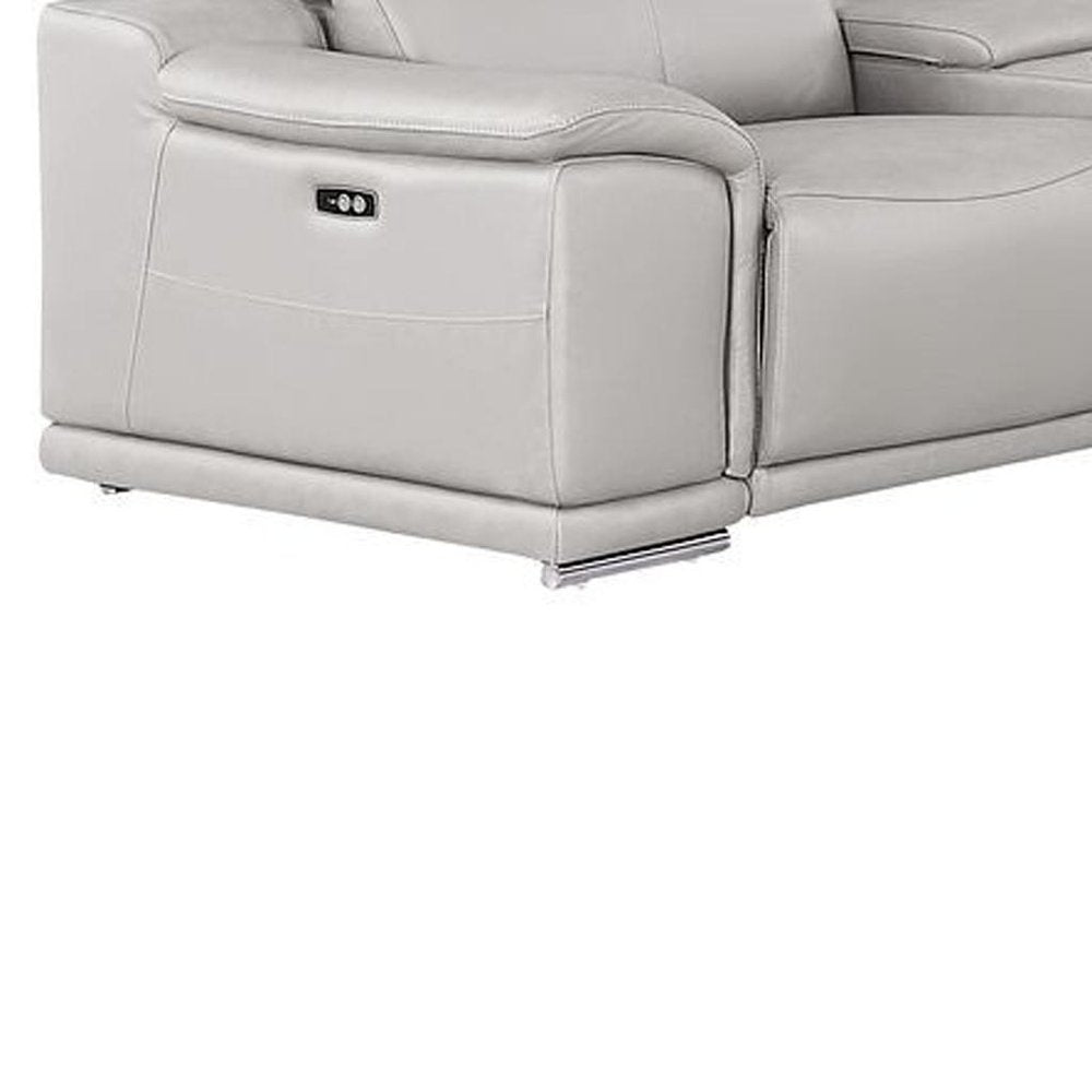 Ash Gray Leather Power Reclining U Shaped Twelve Piece Corner Sectional With Console