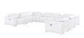 White Leather Power Reclining U Shaped Twelve Piece Corner Sectional With Console on a white background