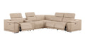 Beige Leather Power Reclining L Shaped Six Piece Corner Sectional With Console