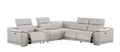 Ash Gray Leather Power Reclining L Shaped Six Piece Corner Sectional With Console