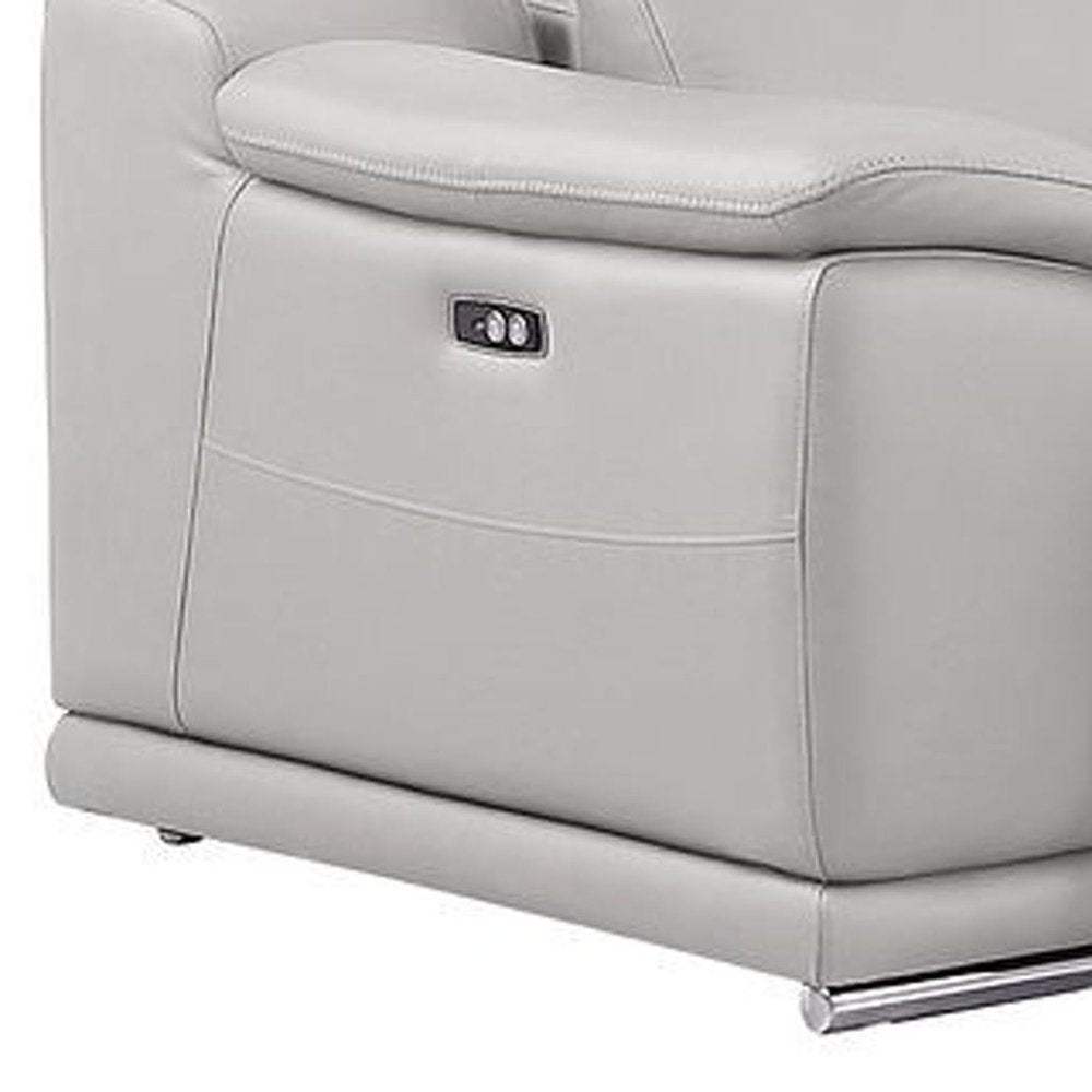 Ash Gray Leather Power Reclining L Shaped Six Piece Corner Sectional With Console