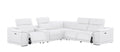 White Leather Power Reclining L Shaped Six Piece Corner Sectional With Console on a white background