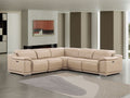 Beige Leather Power Reclining L Shaped Five Piece Corner Sectional