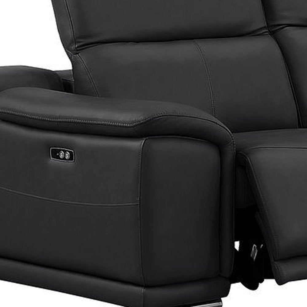 Black Leather Power Reclining L Shaped Five Piece Corner Sectional