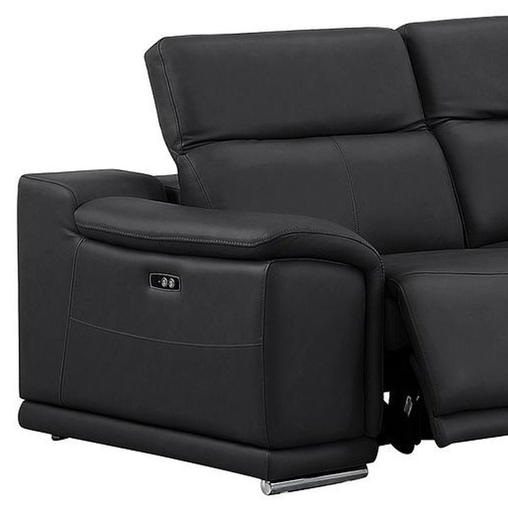 Black Leather Power Reclining L Shaped Five Piece Corner Sectional
