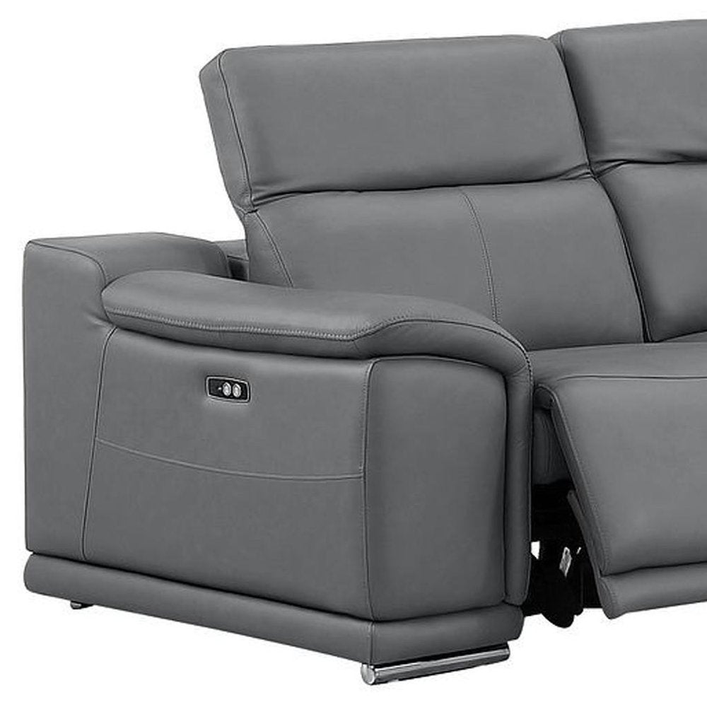 Battleship Gray Leather Power Reclining L Shaped Five Piece Corner Sectional