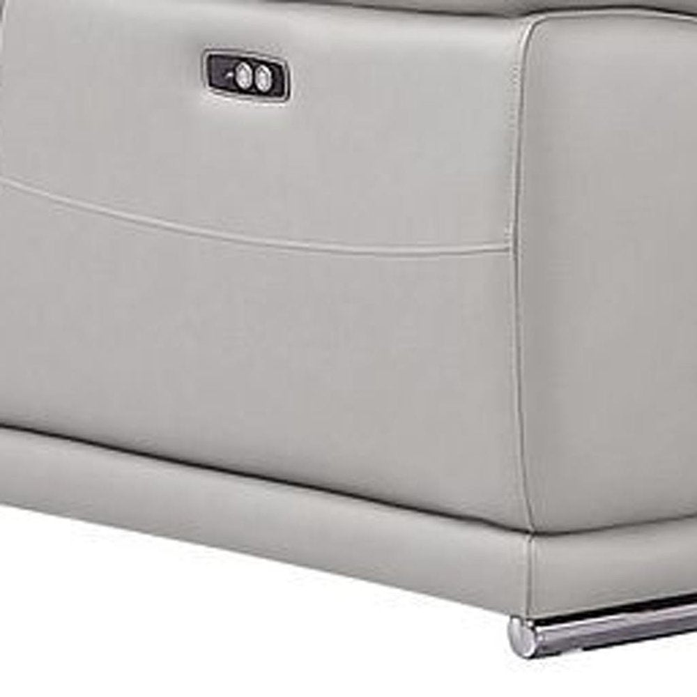 Ash Gray Leather Power Reclining L Shaped Five Piece Corner Sectional