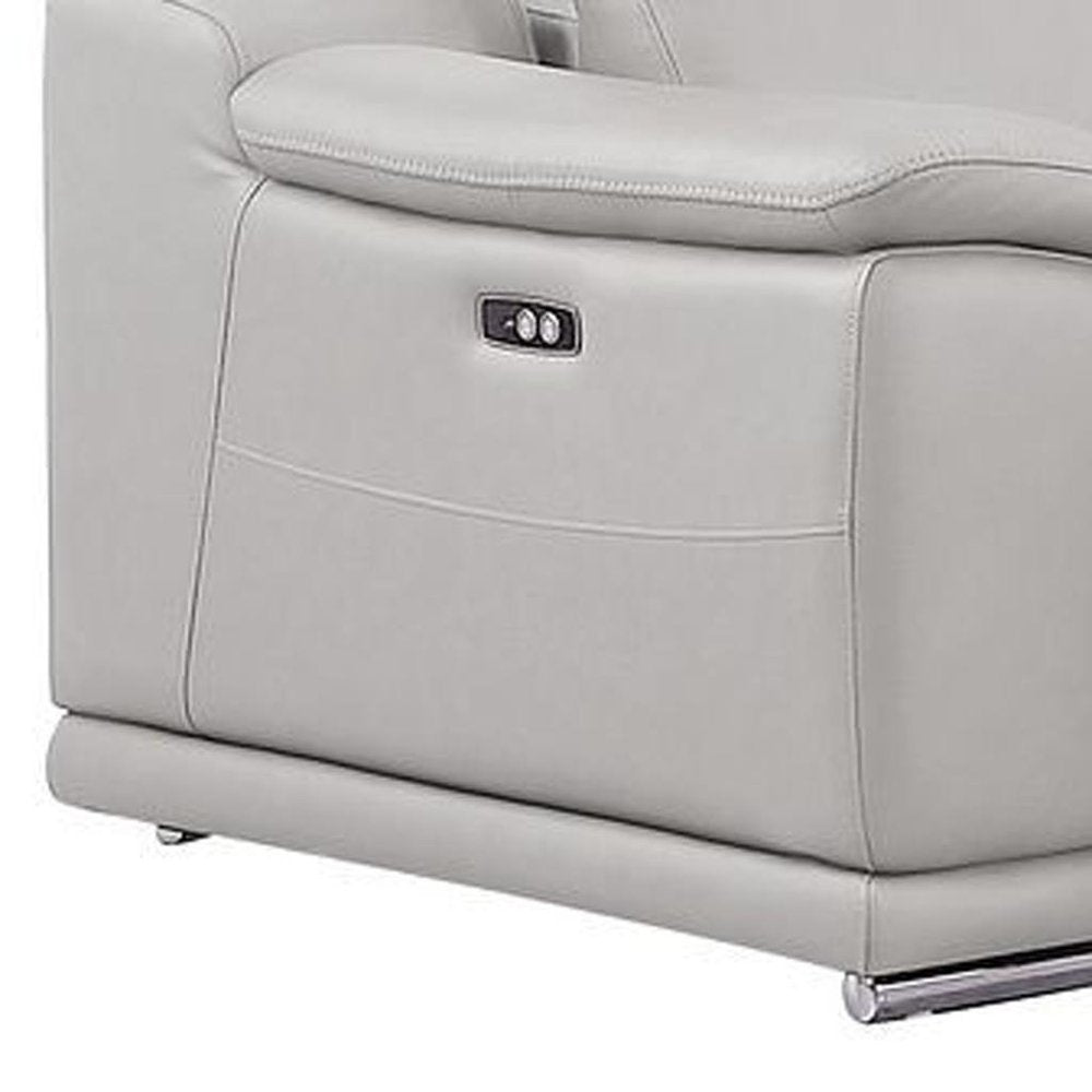 Ash Gray Leather Power Reclining L Shaped Five Piece Corner Sectional on a white background