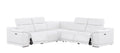 White Leather Power Reclining L Shaped Five Piece Corner Sectional on a white background