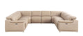 Beige Leather Power Reclining U Shaped Eight Piece Corner Sectional