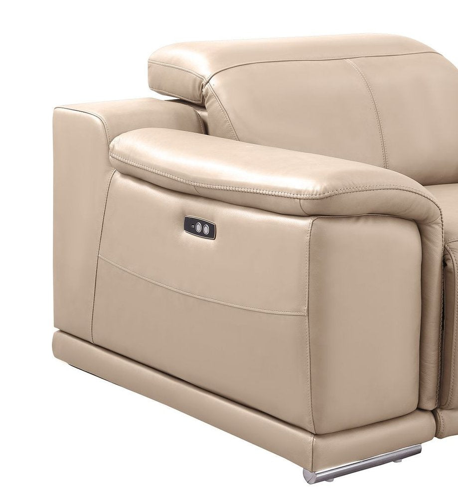 Beige Leather Power Reclining U Shaped Eight Piece Corner Sectional